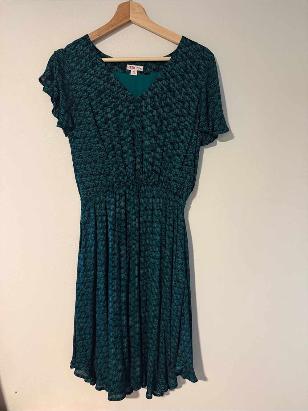 Merona Teal Geometric V-Neck Midi Dress